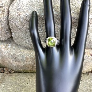 Silver Ring Light Green 10 mm Center Stone Sz 7